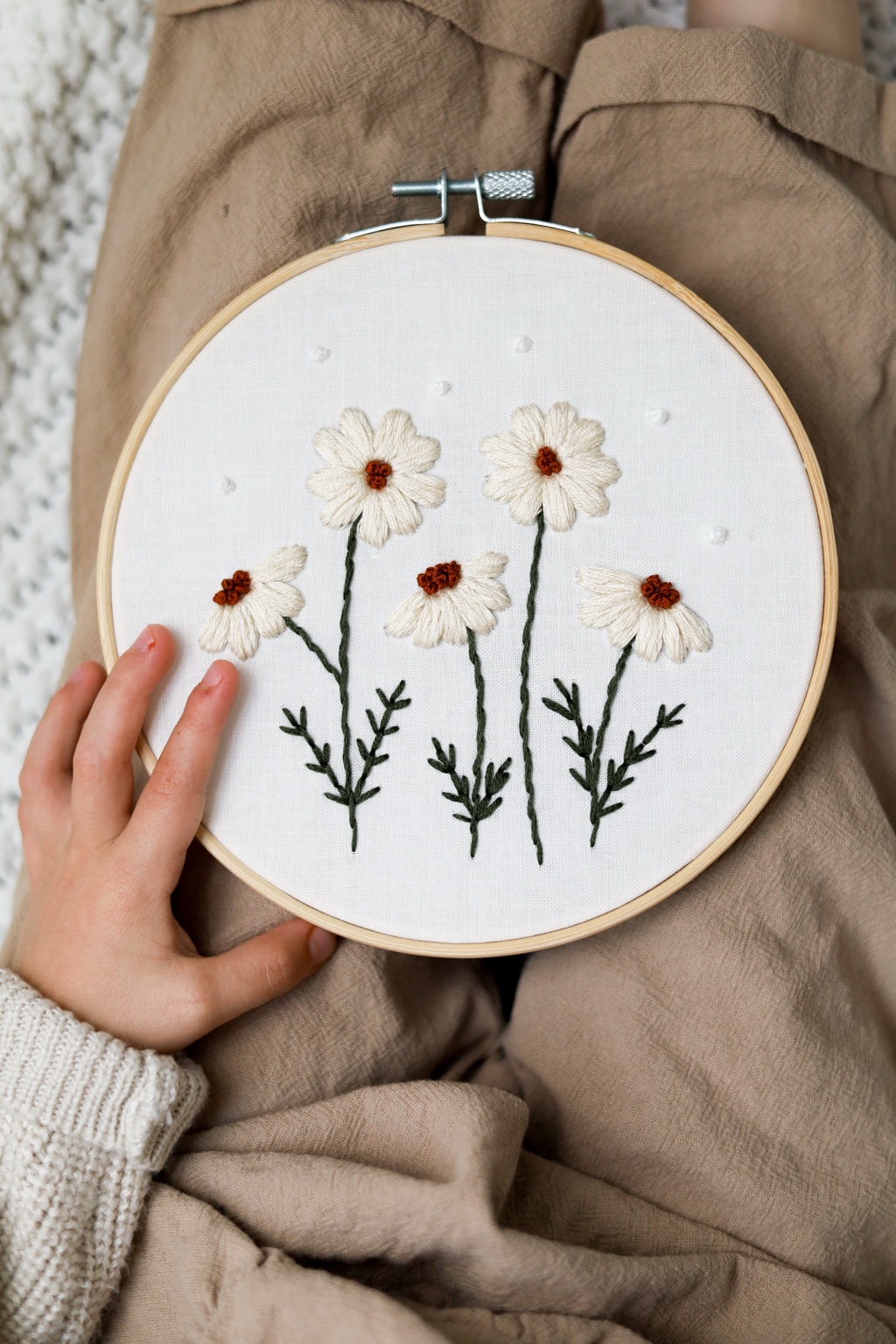 Handmade floral embroidery hoop styled softly
